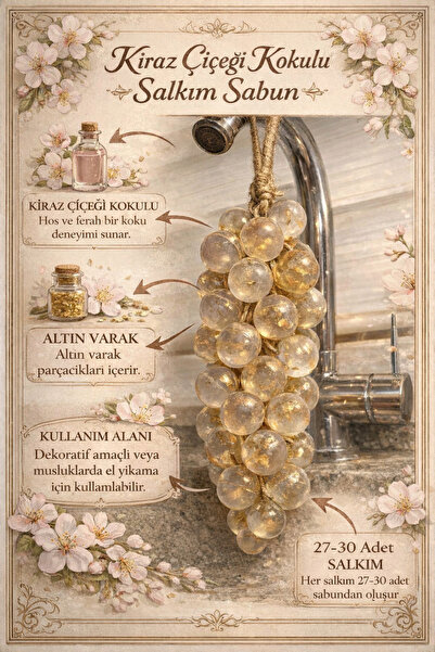 Maison Bonita El Yapımı Altın Detaylı Musluk Sabunu Kiraz Çiçeği Kokulu