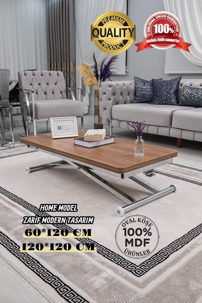 SEHPAM AKILLI Akıllı Sehpa Home Üst Tabla Mdf Ceviz Oval Köşe Alt Mekanizma K...