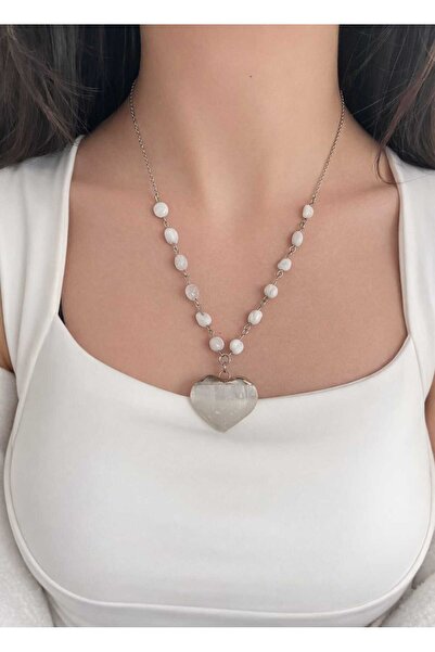 fiorentaş El Yapımı Amorf Ay Taşı & Selenit Doğal Taş Kolye – Huzur ve Işık