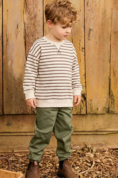 Cigit Striped Karyoka Detailed Transitional Sweatshirt 2-12 Years Old Mink