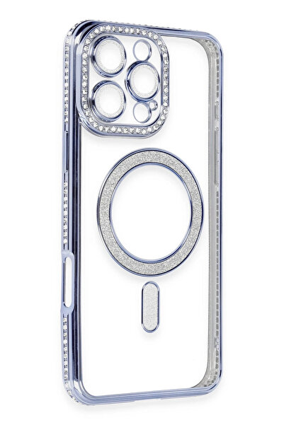 POYRAZ MARKET حافظة نيو فيس لآيفون 16 برو، حافظة مغناطيسية لامعة مزخرفة - أزرق