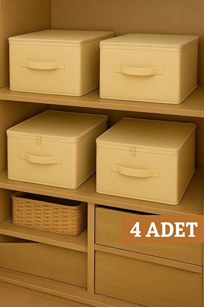 LUXWAY HOME 4’lü Bej Renk Destekli Hurç Seti – Büyük Boy Fermuarlı Katlanabil...