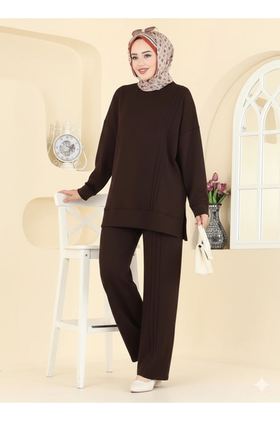 MEBA Women's Islamic Clothing Modal Fabric Self-Line Detailed Crew Neck Top a...