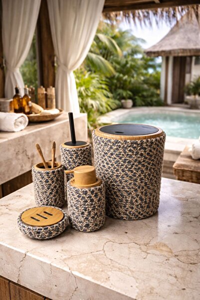 Home Inn Home Textile طقم حمام مكون من 6 قطع بمظهر طبيعي من القش - أنيق وعصري