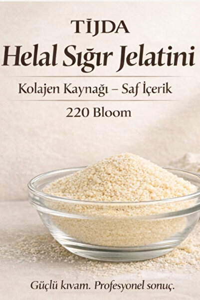 TİJDA Helal Sığır Jelatini Kolajen Kaynağı (SAF) 100 gr (220 BLOOM) Toz Jelatin Helal Sertifikalı