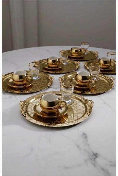 SİNİ Kulp Aksesuarlı Paslanmaz Çelik 6 Adet Yuvarlak Lüx Desenli Gold Ad-26 K...