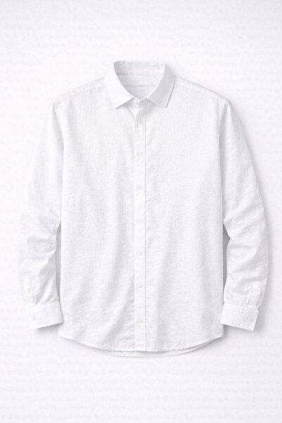 Valiberta Scott – Soft Dokulu Yarım Oversize Modern Erkek Gömlek - Beyaz