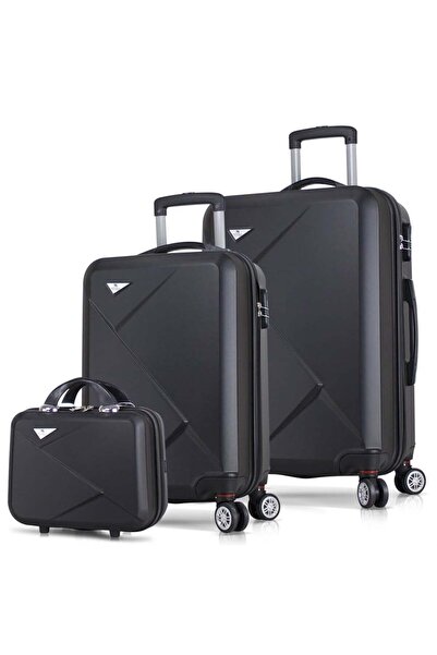 My Valice Diamond Abs Kabin Orta Ve Makyaj Boy Siyah 3'lü Valiz Seti