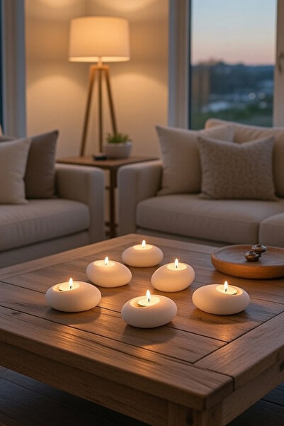 adresiburasi Taş Görünümlü Beton Mumluk 5 li set Beyaz