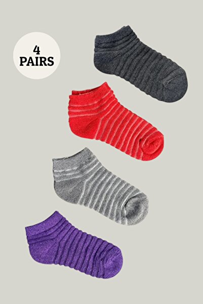 İbrahim Berk 4 Pairs of Women's Reverse Towel Booties Socks – Colorful and Soft