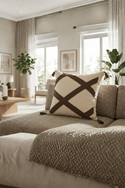 Destiva Home غطاء وسادة من القطن مطرز بخطوط متقاطعة وشراشيب من رينلي، مقاس 42...