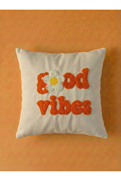 rellhome Good Vibes Yazılı Desenli Tasarım Punch Kırlent Yastık Kılıfı