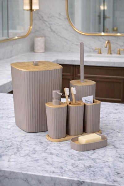 Okyanus Home Adhesive Real Bamboo Mink 6-Piece Sapphire Bathroom Set