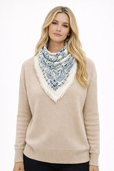 nehir eşarp Etnik Desen Kujten Model Püsküllü Omuz Fular Eşarp Petrol Rengi 1...