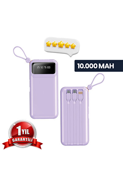 LEWUFOR 10.000 Mah Dijital Göstergeli Kendinden Kablolu Powerbank Beyaz Pb-120