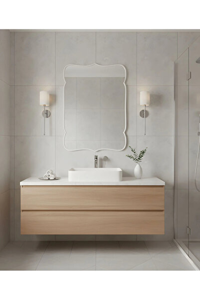 Fawdecor Premium Şık Ahşap Çerçeveli Asimetrik Ayna Ev Dekoru Estetik Duvar A...