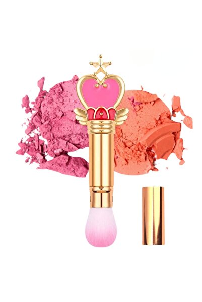 EDA LUXURY BEAUTY Pembe Yuvarlak Makyaj Fırçası Lüks 3D Süslü Kapaklı Kontür ...