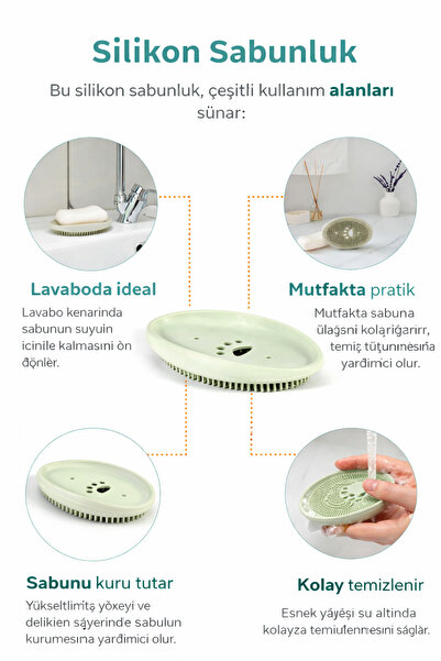 Hayveys Çift Özellikli Silikon Fırça Ve Sabun Kurutan Katı Sabunluk