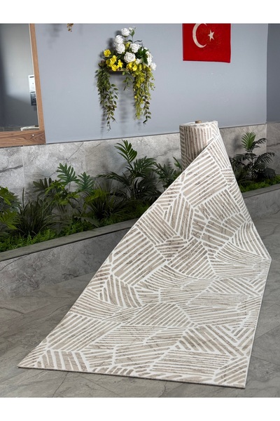 Dinarsu Halı Evpark Jel Rota-Bej Kaymaz Taban Kesme Yolluk