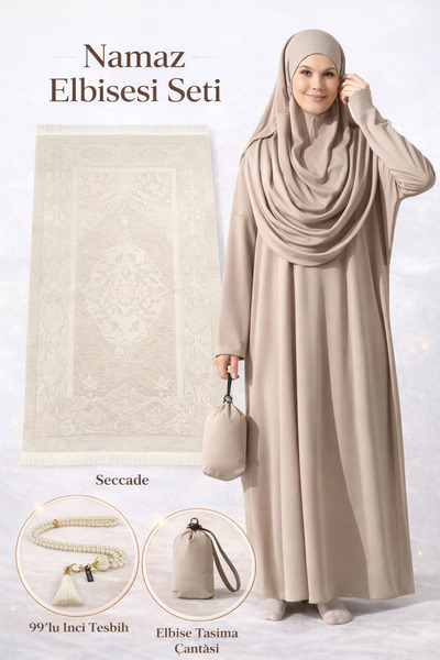 ihvan online Tek Parça Namaz Elbisesi - Seccade - Tesbih - İbadet Seti - Vizon