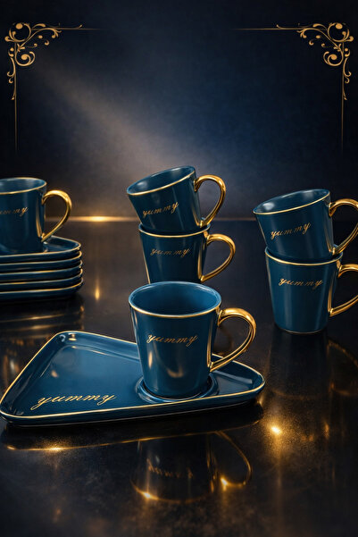 YzHome Porcelain Gilt Coffee Cup Set for 6 People