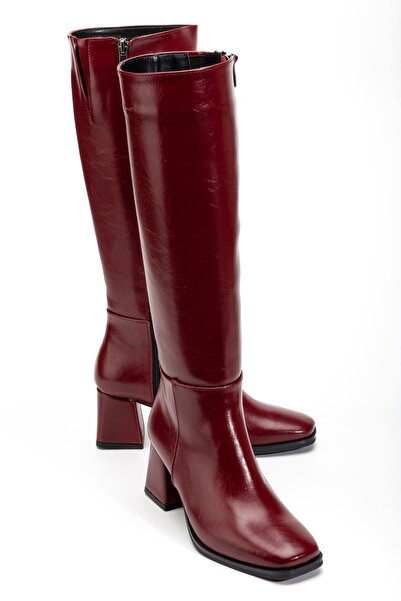 Zerenyus حذاء أردن بريميوم نسائي شتوي بكعب وسحاب باللون الأحمر الداكن