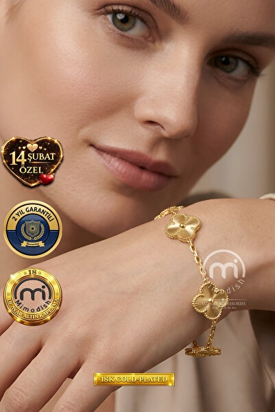Mimodish 14 Şubat Sevgililer Günü Hediye | 18 Ayar Altın Kaplama Yonca Bilekl...
