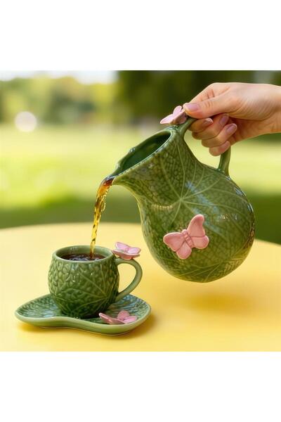 Flying Tiger Copenhagen Kelebekli Yeşil Seramik Sürahi 1,3 L