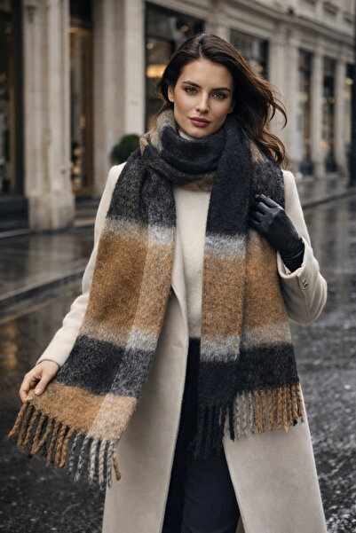 Luminos Butik Women's Black Plaid Patterned Scarf-Shawl Sal1304