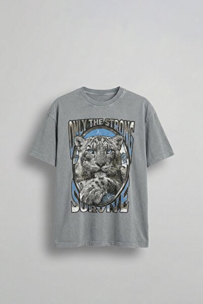 ablukaonline Чоловіча футболка Oversize з принтом леопарда, сіра