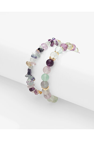 TARZ-I TAKI (İKİ BİLEKLİK) DOĞAL TAŞ FLORİT TAŞI İkili Bileklik Çelik ve Doğa...