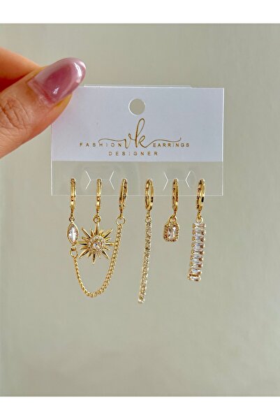 YOUES JEWELRY ÇELİK KADIN 6'LI KÜPE SETİ 14K RENK GOLD
