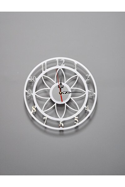 Zoe3 Style Floral Style Beyaz-Gümüş Pleksi Dekoratif Duvar Saati - Sessiz Mek...