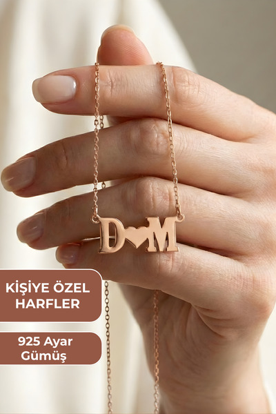 ZOLESSA Kadın 2 Harfli Kalpli Çift Kolyesi Sevgiliye Zarif 925 Ayar Gümüş Ros...