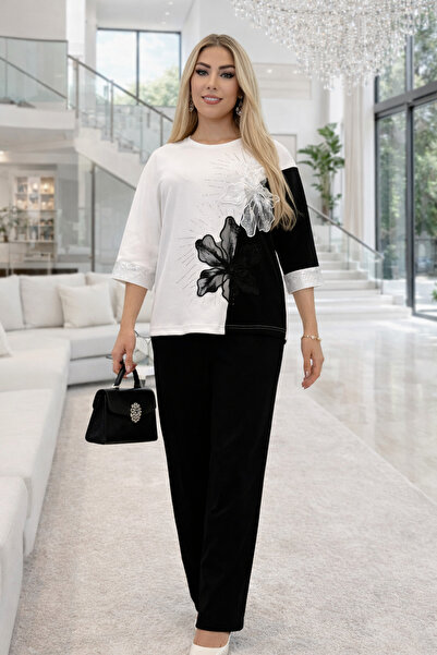 Yeşilmoda Suit Women's Two-Piece Suit Blouse Pants Stone Embroidered Special ...