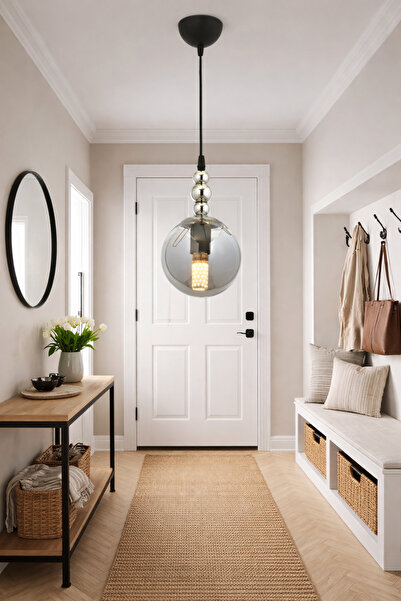 ESSLİGHT TOROS TEKLİ KROM SİYAH SARKIT FÜME GLOB CAMLI SALON ANTRE HOL AVİZE