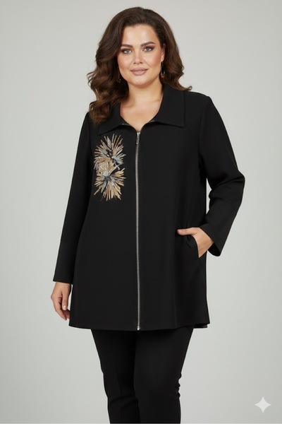 elma abone Plus Size Zippered Embroidered Shirt Bluse