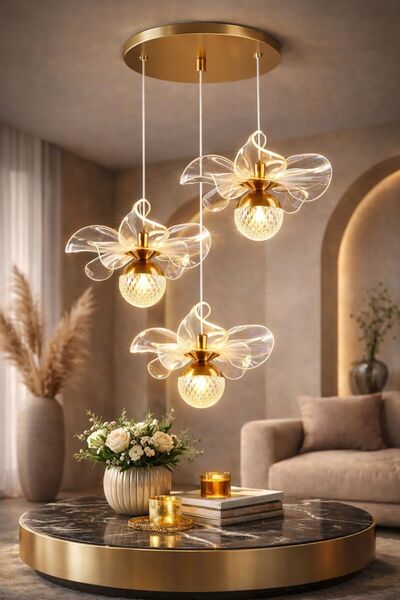 Luna Lighting Kleopatra Model 3 lü Gold Kaplama 3 RENK Salon Mutfak Oturma Ya...