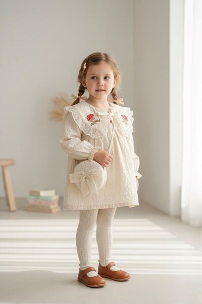 Minigimin Cicileri Miniğimin Cicileri Mantar Nakışlı Çantalı Kız Bebek Elbise...