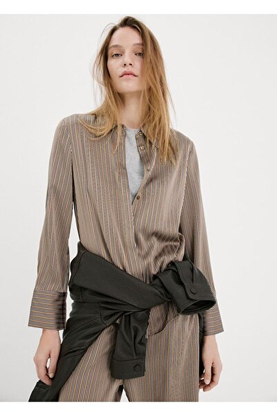 MANGO Woman Çizgili saten gömlek