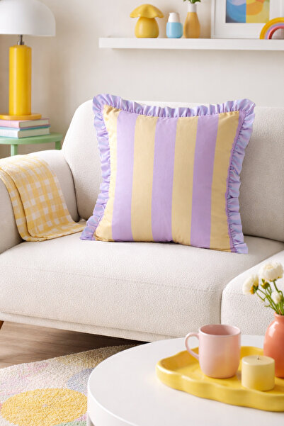 RİTMOHOME Çizgili Fırfırlı Vintage, Country, Iskandinav, Bohem 50x50 Dekorati...