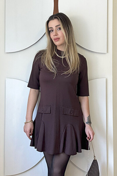 ECOTİQUE Γυναικείο Μίνι Φόρεμα με βολάν από ύφασμα Bitter Brown Μοντάλ Βαμβάκ...