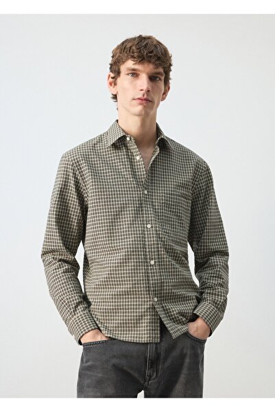 MANGO Man Kareli pamuklu regular fit gömlek