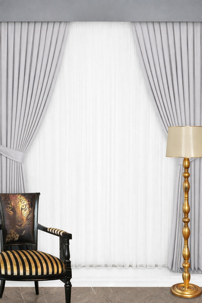 NS Ehli Tacir Cortina de fundal plisată gri deschis Fagure de miere Texturat ...