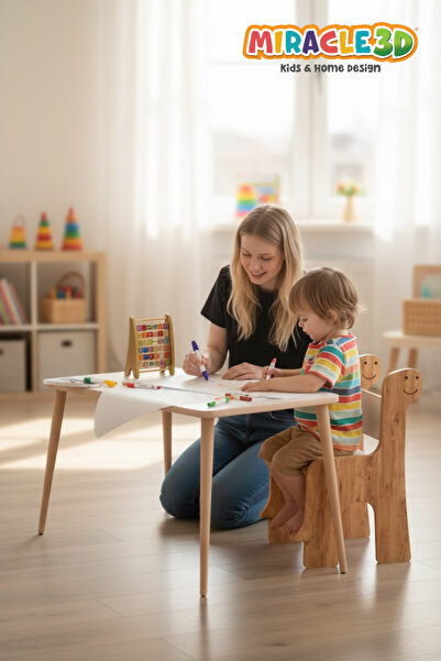 MİRACLE 3D Çocuk Oyun Etkinlik Çalışma Masası Ve Sırt Dayamalı Sandalye Aktiv...