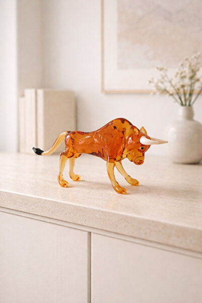 ADAMODART Kahverengi Boğa El Yapımı Cam Biblo