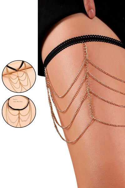 Lingerie and Fashion Style سوار الساق بأربع طبقات من السلاسل الذهبية