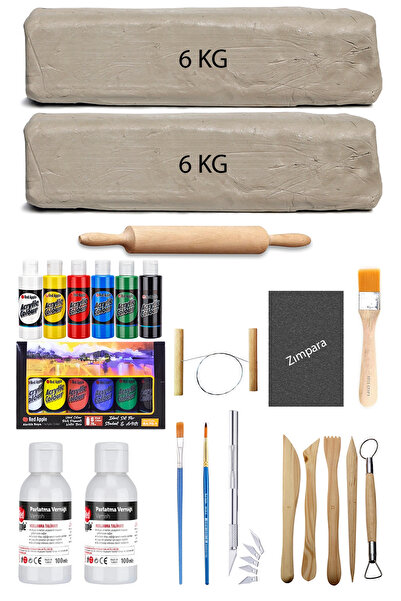 ACUTO Beyaz Seramik Hamuru 12 Kg Kil Ebeşuar Set Mastermix Akrilik Set Parlak...