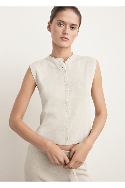 MANGO Woman Pamuklu keten düğmeli triko yelek