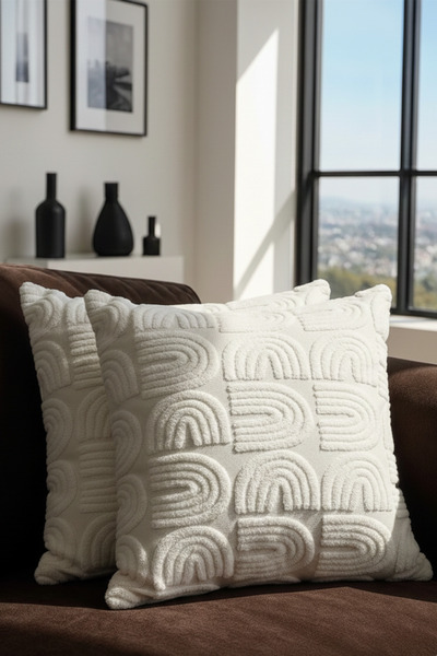 OTEXSA Kabartmalı Dokulu 2'li Kırlent Kılıfı – Modern Dekoratif Koltuk Yastık...